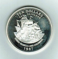 10 Dollars 1987, 500. Jtg Entdeckung Amerikas, Silber 