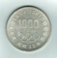 Japan: 1.000 Yen 1964, Y 80, Olympiade Tokyo, Fujiama / Kirschblüten, Silber 