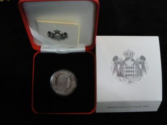 Monaco: 5 Euro, 2008 'BU': '50. Geburtstag: Albert II.' mit Zertifikat 