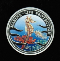 5 Dollar 1995, Seepferd / Neptun + Schiff, in Dose/Etui, Silber/bunt 