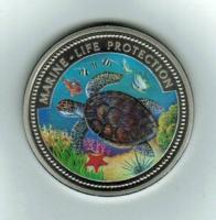 Palau: 1 Dollar 1998, Wasserschildkröte / Meerjungfrau mit Kakadu, Cu/Ni, bunt  