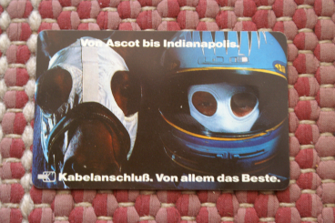 Telefonkarte: Von Ascot bis Indianapolis 40 Einh., P10/91, Köpfe eines Rennfahrers + Rennpferdes nebenein., Echtheitsgarantie 