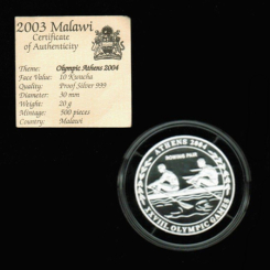 Malawi, 10 Kwacha 2003, Y*42, zwei Ruderer, 20g/999 Silber in Dose/Zertifikat 
