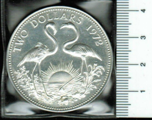 Bahamas: 2 Dollars 1972, Scharlach-Flamingos, 29,81/925 Silber 