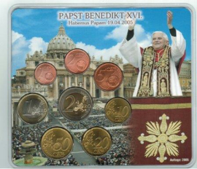Deutschland-Vatican: Euro-Kursmünzsatz 2005, Dr. J. Ratzinger wird Papst Benedikt XVI. 