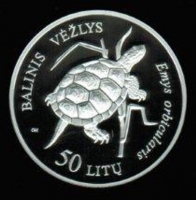 50 Litas 2012, Sumpfschildkröte, 3.000 Exemplare, Originalverpackt, Silber/Proof 