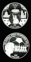 Niue: 50/100 Dollars, WM in USA + Italien: Austragungsorte + Franz Beckenbauer, 155,6 g Feinsilber 