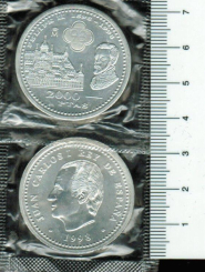 Spanien: 2.000 Pesetas 1998, Y*987, Felipe II./Escorial/Juan Carlos I., 18/925 Silber in Folie 