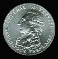 100 Francs 1987, Joseph Marquis de La Fayette, 200 Geb. + JT franz. Revolution, Silber/Piedfort 