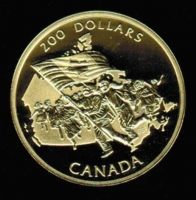 200 Dollars 1990, 25 Jahre Nationalflagge, 20.980 Exemplare, in Originalverpackung, Gold 