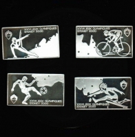 4 x 1.000 Francs, 1999, Olympische Disziplinen (Pferd, Rennrad, Fussball, H?rde), Rechteckig, Silbermz. 