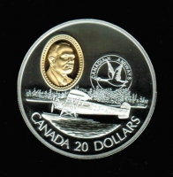 20 Dollars 1993, Fairchild 71 C, in Aluetui mit Zertifikat, Silber / Goldinlay 