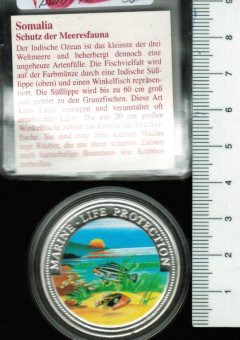 Somalia: 25 Dollars, 1998, Schutz der Meeresfauna, Fische/Staatswappen, Münze-Bunt, OVP, 900 Silber mit Zertifikat 