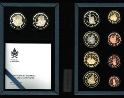 San Marino: €uro-Kursmünzsatz incl. 2 x 2 Euro (Donatello + Shakespeare) in OVP 
