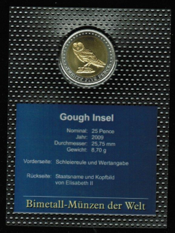 Weltkursmünzen: Gough Insel: 25 Pence, 2009 Schleiereule 