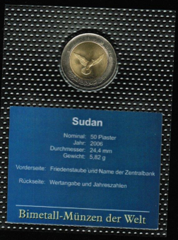 Weltkursmünzen / Sudan: 50 Piaster, 2006: Friedenstaube 