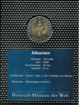 Albanien / Weltkursmünzen: 100 Leke, 2000: 'Teuta', Königin von Illyrien 