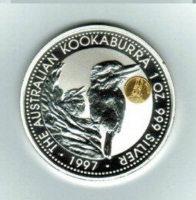 1 Dollar 1997, Kookaburra mit Gold-Inlay Gaudi, Silber 