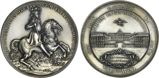 Ludwig Wilh. Markgraf von Baden: zum 300. Geburtstag, gen: Türkenlouis / Sieg über die Türken, Medaille 48,53 Feinsilber 