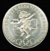25 Pesos 1968, Olympiade in Mexico / Handballspieler der Maya, Silber 