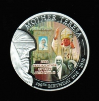 1 Dollar 2010, 100. Geb. Mutter Teresa / Seligsprechnung d. Papst, Prooflike, in Dose, Silber 