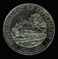 Pitcairn Insel: 1 Dollar 1990, 200. Jahrestag der Besiedelung, Motiv Segelschiff Bounty, KN / in Dose 