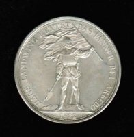 Schweiz: 5 Franken 1869, Eidgen. Schützenfest Zug / Hans Landwing rettet bei Aredo, Silber 