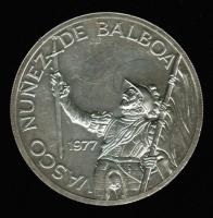 Panama: 20 Balboas, 1977, Y*44, um 500ten Geburtstag von Vasco Nunez de Balboa, Silber 