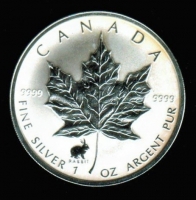 5 Dollars 1999, Maple Leaf mit Münzzeichen 'Jahr des Hasen', Silber 
